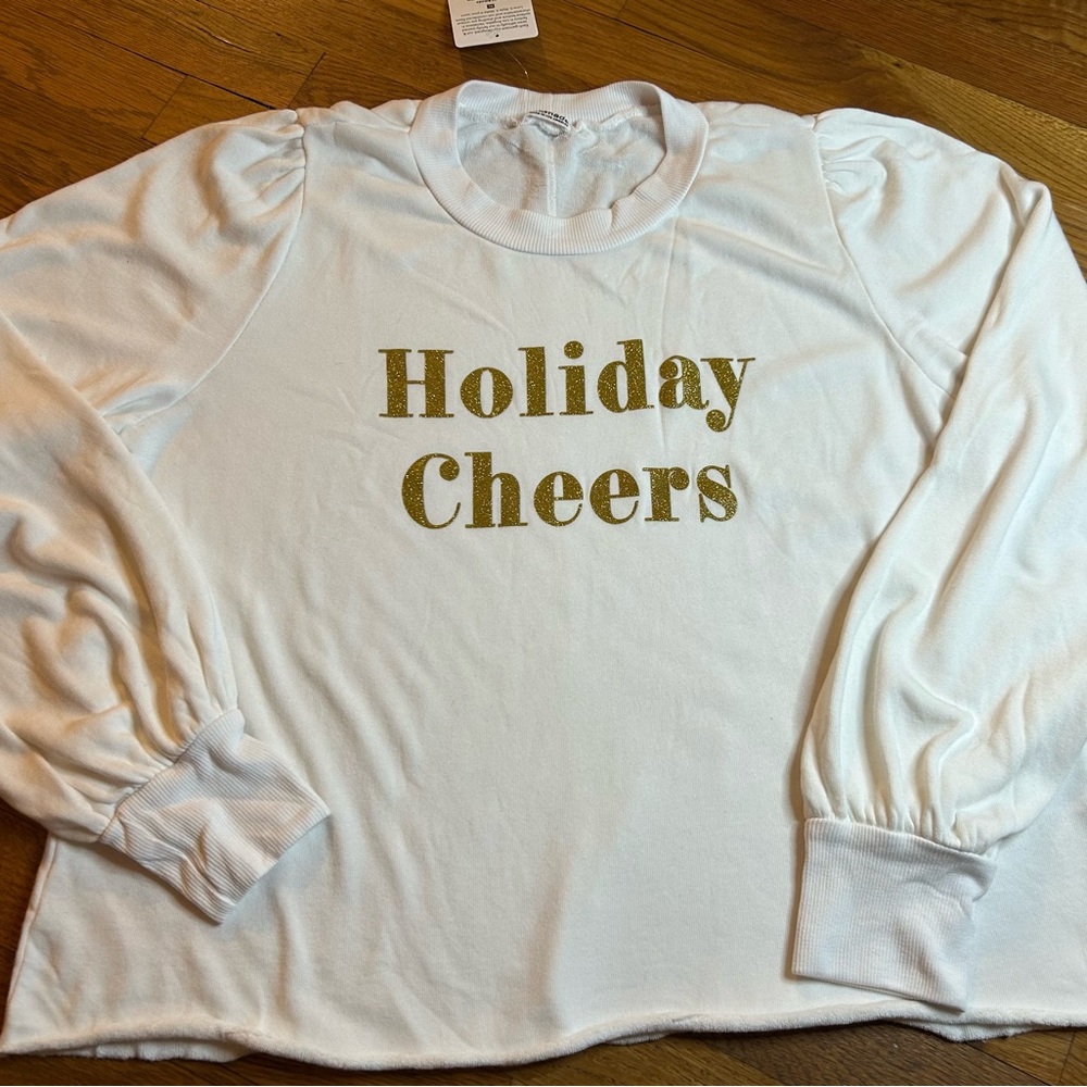 LAmade White Sweatshirt with Gold Holiday Cheers